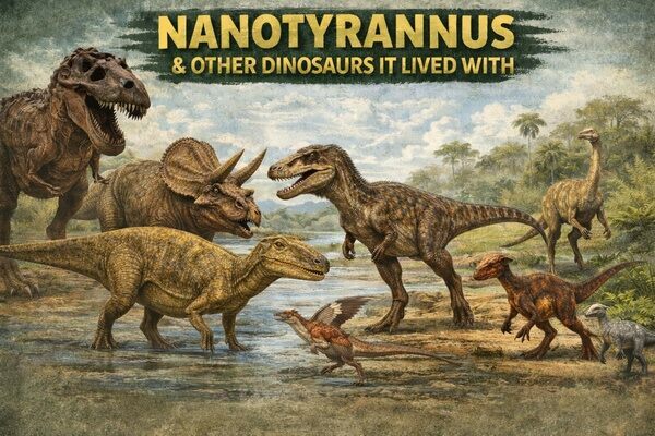 Nanotyrannus along with some of the other dinosaurs it lived with including T-Rex, Triceratops, Edmontosaurus, Thescelosaurus, Pachycephalosaurus and others.